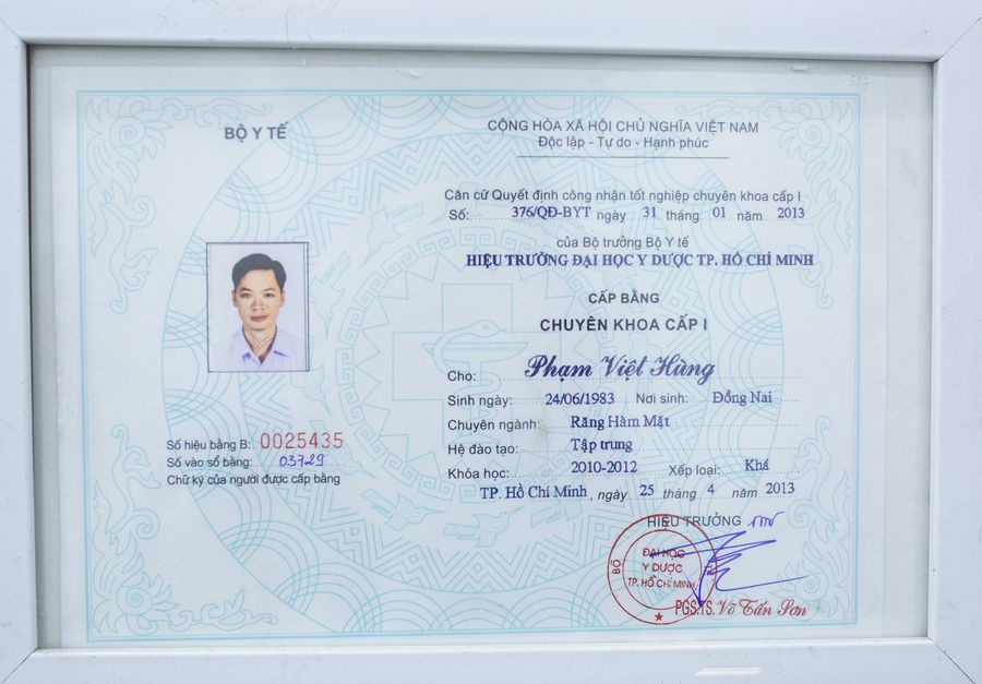 Bằng Chuyên khoa cấp I Răng Hàm Mặt của BS. Phạm Việt Hùng do Bộ Y tế cấp