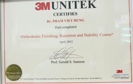 Chứng chỉ 3M Unitek – khóa Chỉnh nha Finishing, Retention and Stability (2012)